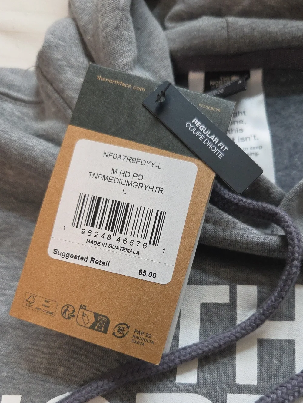 NWT The North Face Heather Gray Pullover Hoodie with White Logo SzL